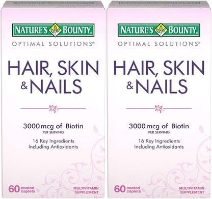 Nature's Bounty Optimal Solutions Hair, Skin & Nails Formula - 120 Coated Caplets (2 x 60 Count)