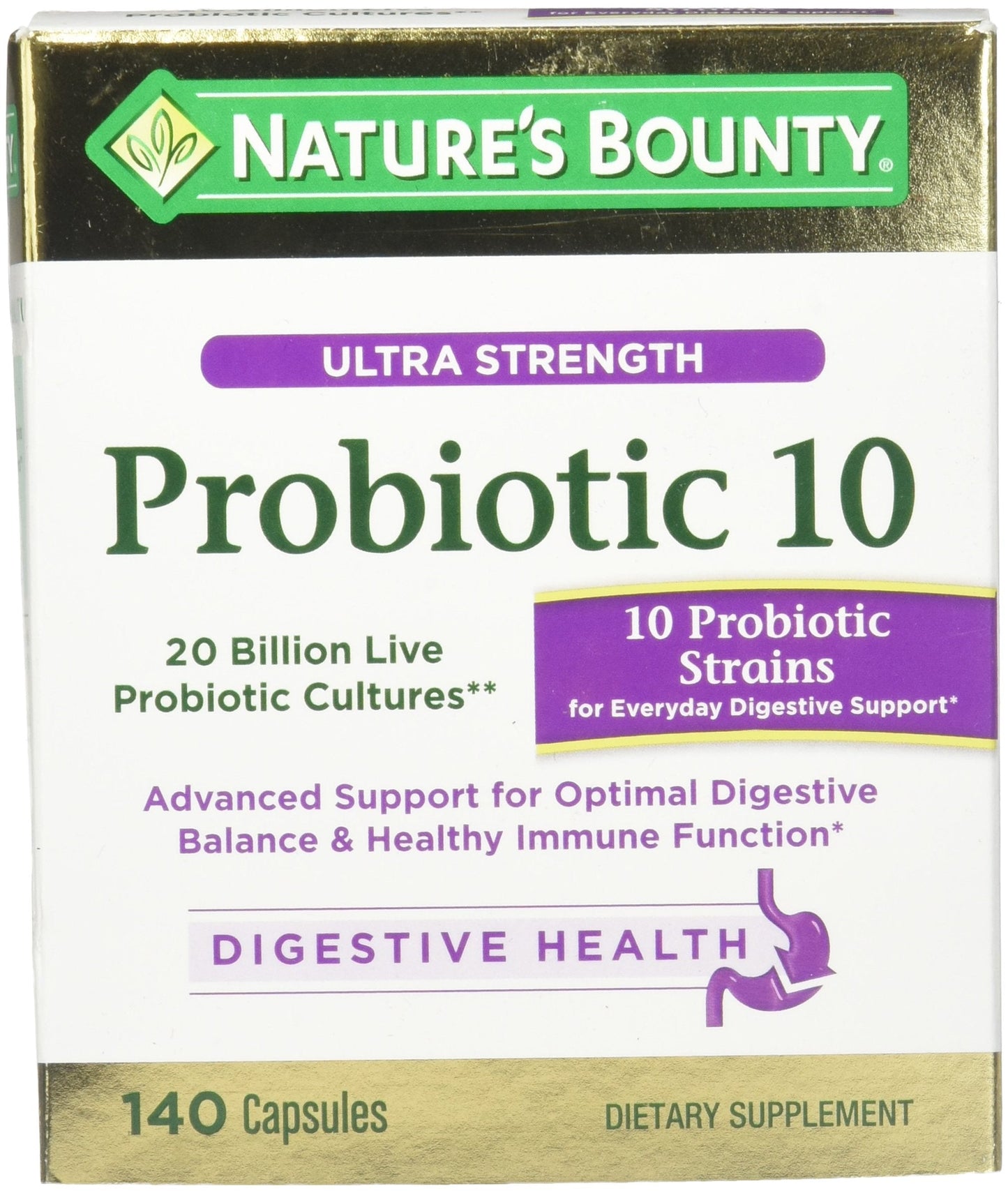 Nature's Bounty Ultra Strength Probiotic 10 – 140 Capsules, 20 Billion CFU