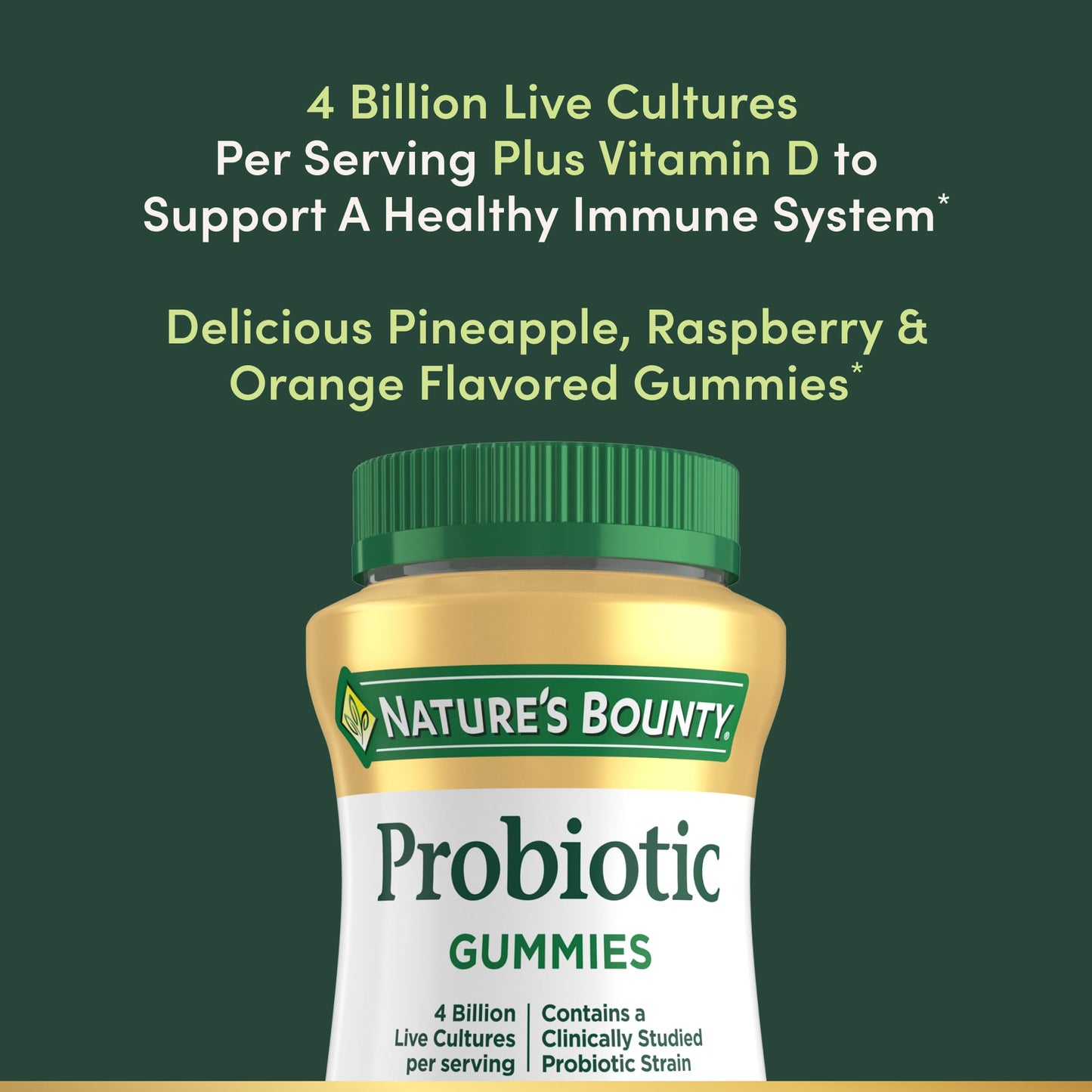 Nature's Bounty Probiotic Gummies - Immune Support & Digestive Health, Pineapple/Raspberry/Orange, 60 Count
