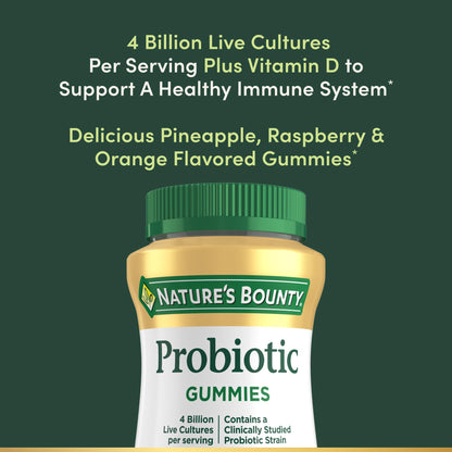 Nature's Bounty Probiotic Gummies - Immune Support & Digestive Health, Pineapple/Raspberry/Orange, 60 Count