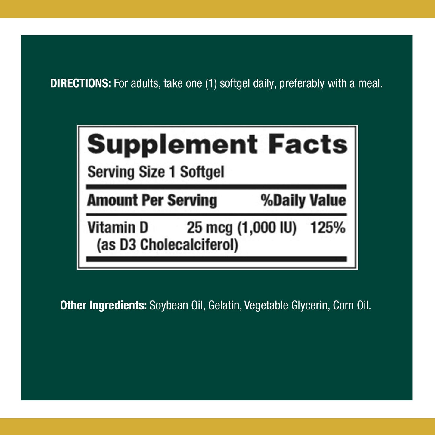 Nature's Bounty Vitamin D3 1000 IU Softgels – 350 Count