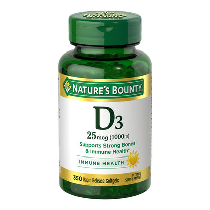Nature's Bounty Vitamin D3 1000 IU Softgels – Immune Support, 350 Count
