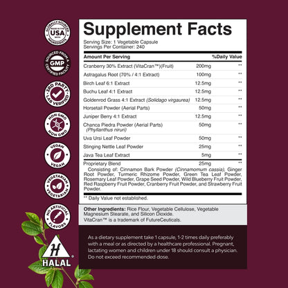 Nature's Craft Advanced Kidney Support Supplement – Kidney Cleanse Detox & Repair Capsules with Cranberry, Uva Ursi & Astragalus – Urinary Tract Health, 240 Caps