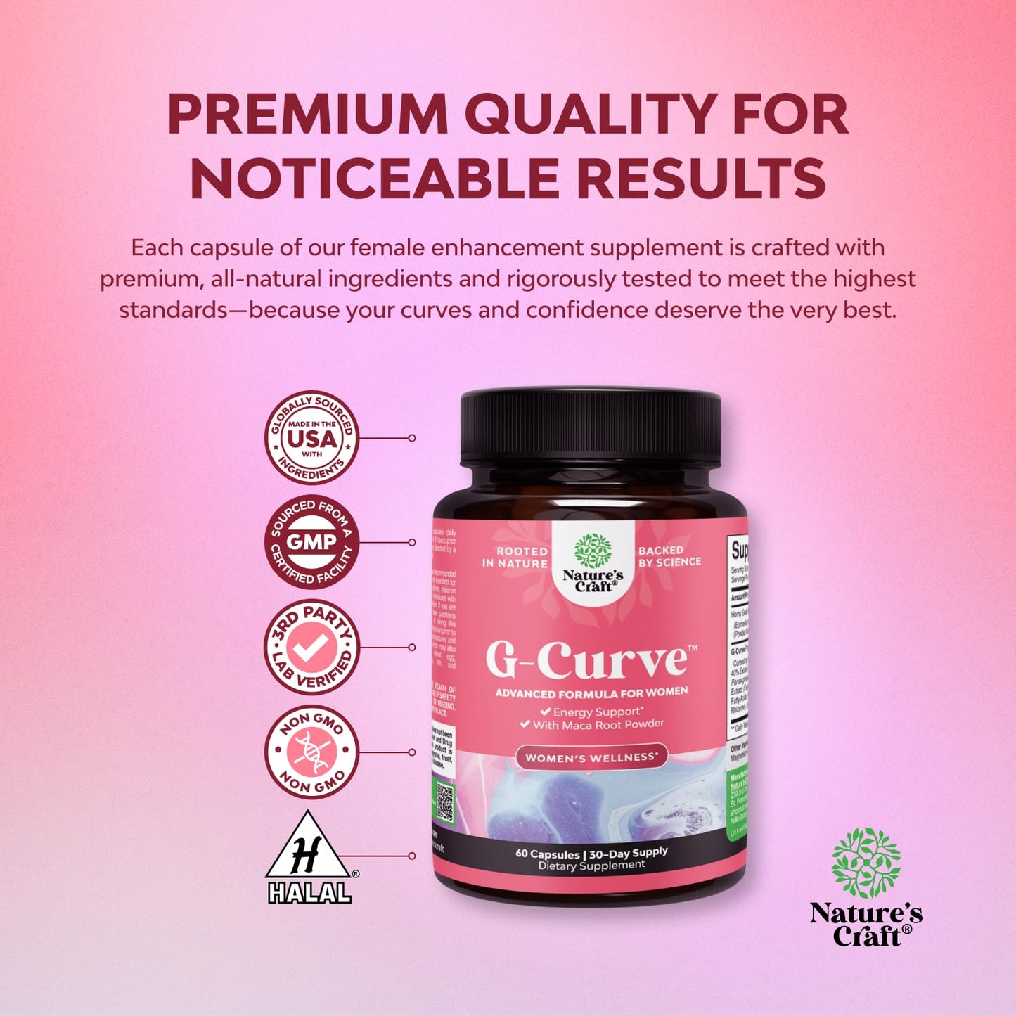 Nature's Craft G-Curve Butt & Breast Pills - Saw Palmetto & Horny Goat Weed (60 Count)