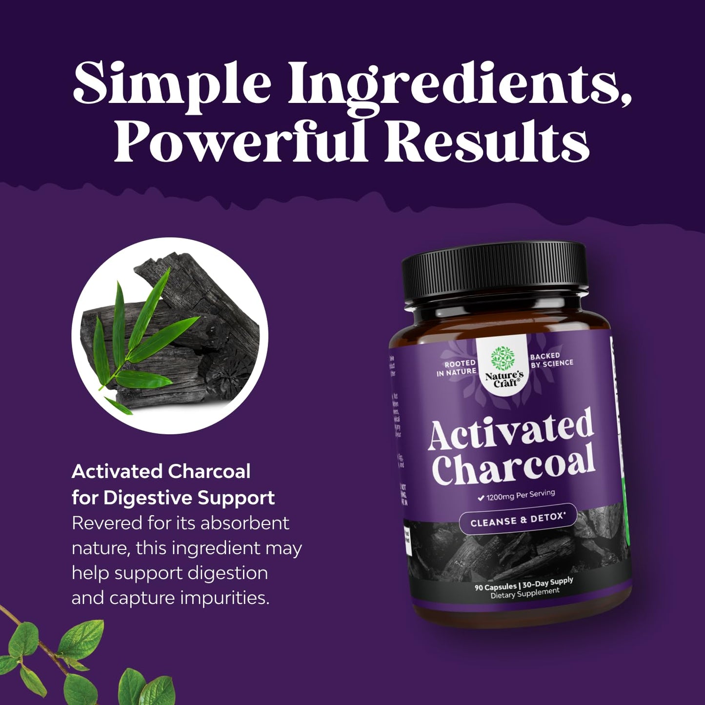 Natures Craft Activated Charcoal Pills – 1200mg Detox & Bloating Relief (90 Count)