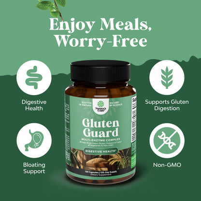 Natures Craft Gluten Digestive Enzymes – Fast Acting Debloat Support, 120 Count