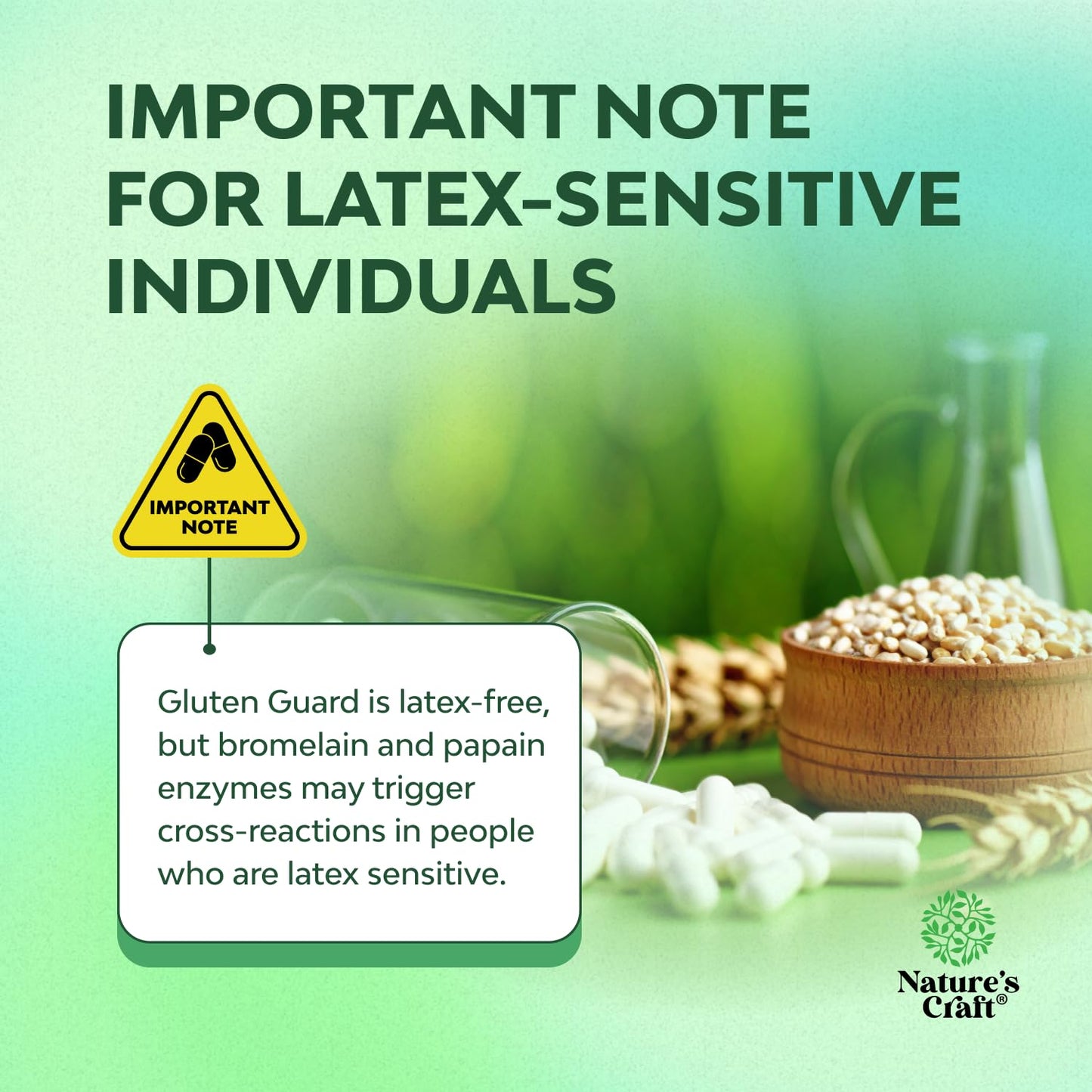 Natures Craft Gluten Digestive Enzymes – Fast Acting Debloat Support, 120 Count