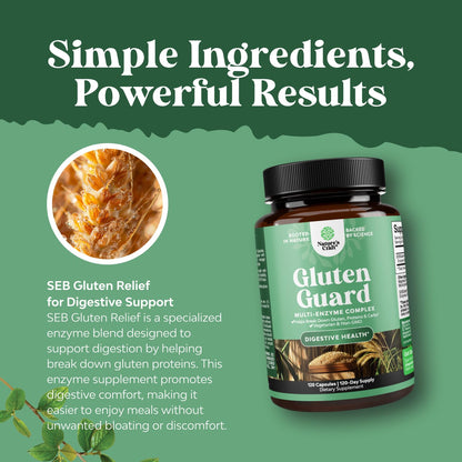 Natures Craft Gluten Digestive Enzymes – Fast Acting Debloat Support, 120 Count