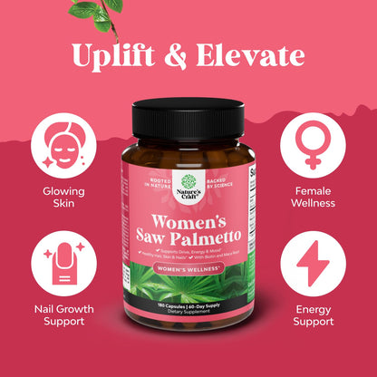 Nature's Craft Extra Strength Saw Palmetto for Women – 500mg, Maca & Biotin, 180 Capsules