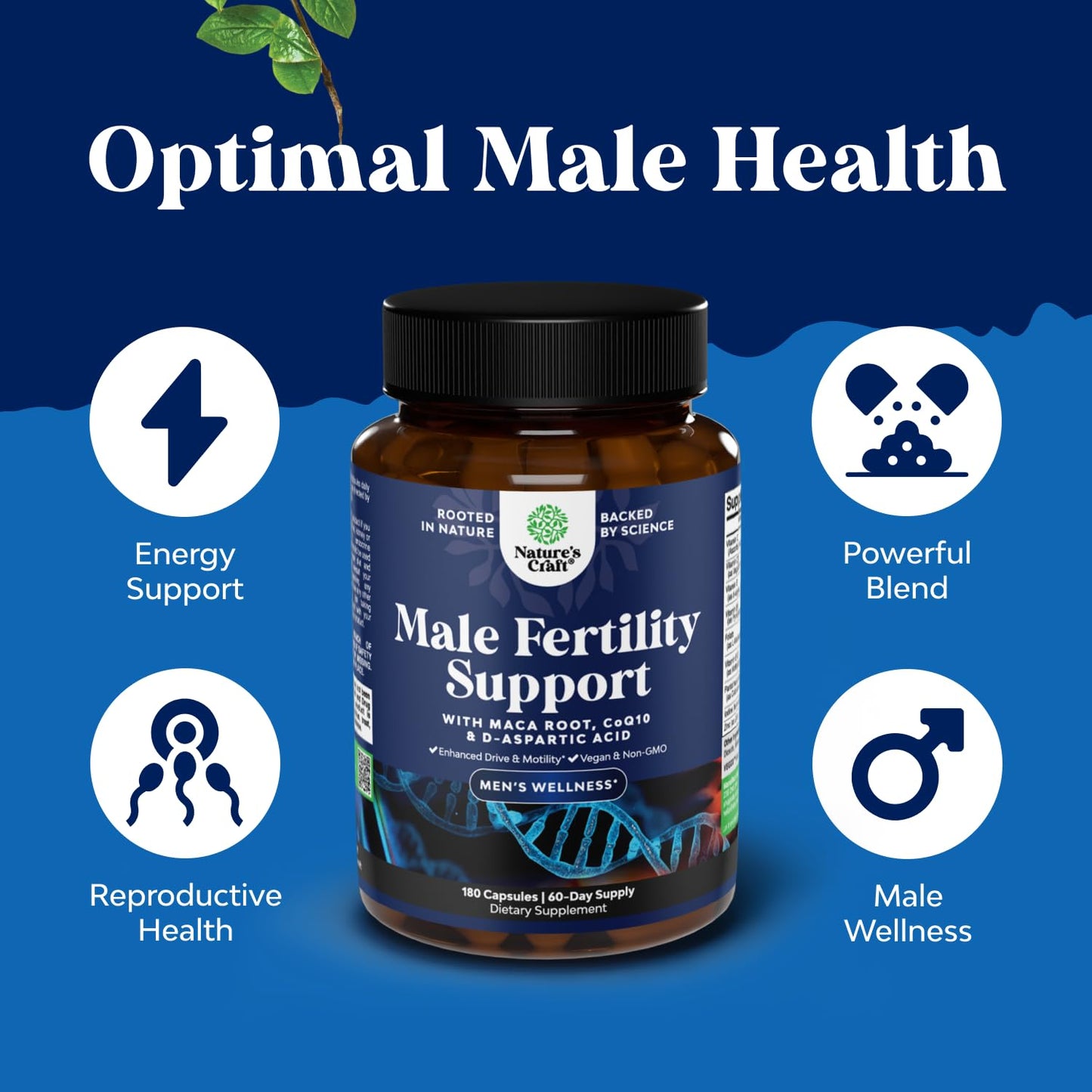 Natures Craft Pre Conceive – Male Reproductive Supplement, CoQ10 & Maca, 180 Count