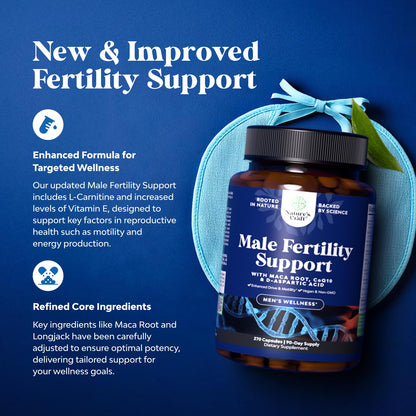 Natures Craft Pre-Conception Male Fertility Supplement | Semen Volume Booster with CoQ10, Maca Root, Methyl Folate & D-Aspartic Acid