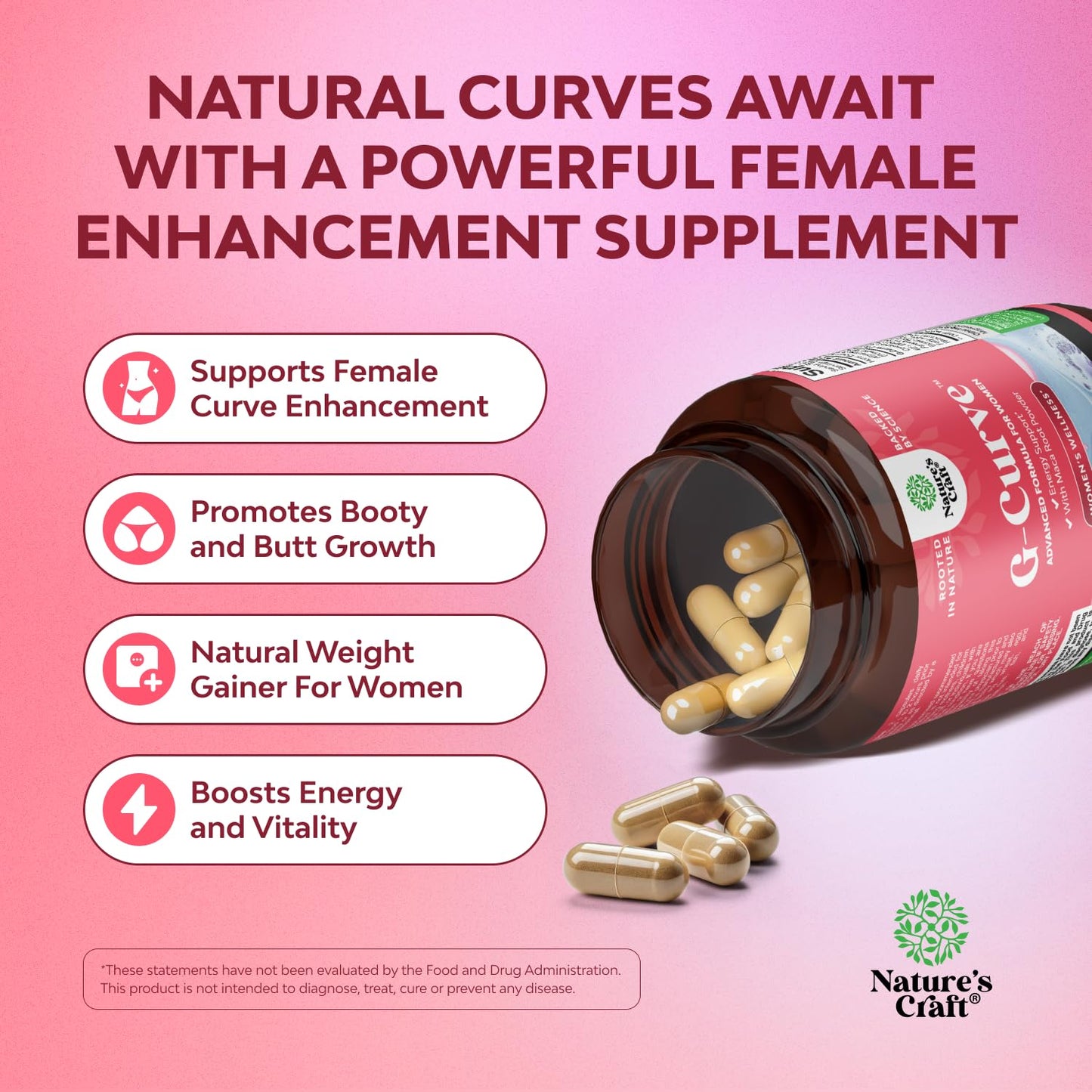 Nature's Craft G-Curve Butt & Breast Pills - Saw Palmetto & Horny Goat Weed (60 Count)