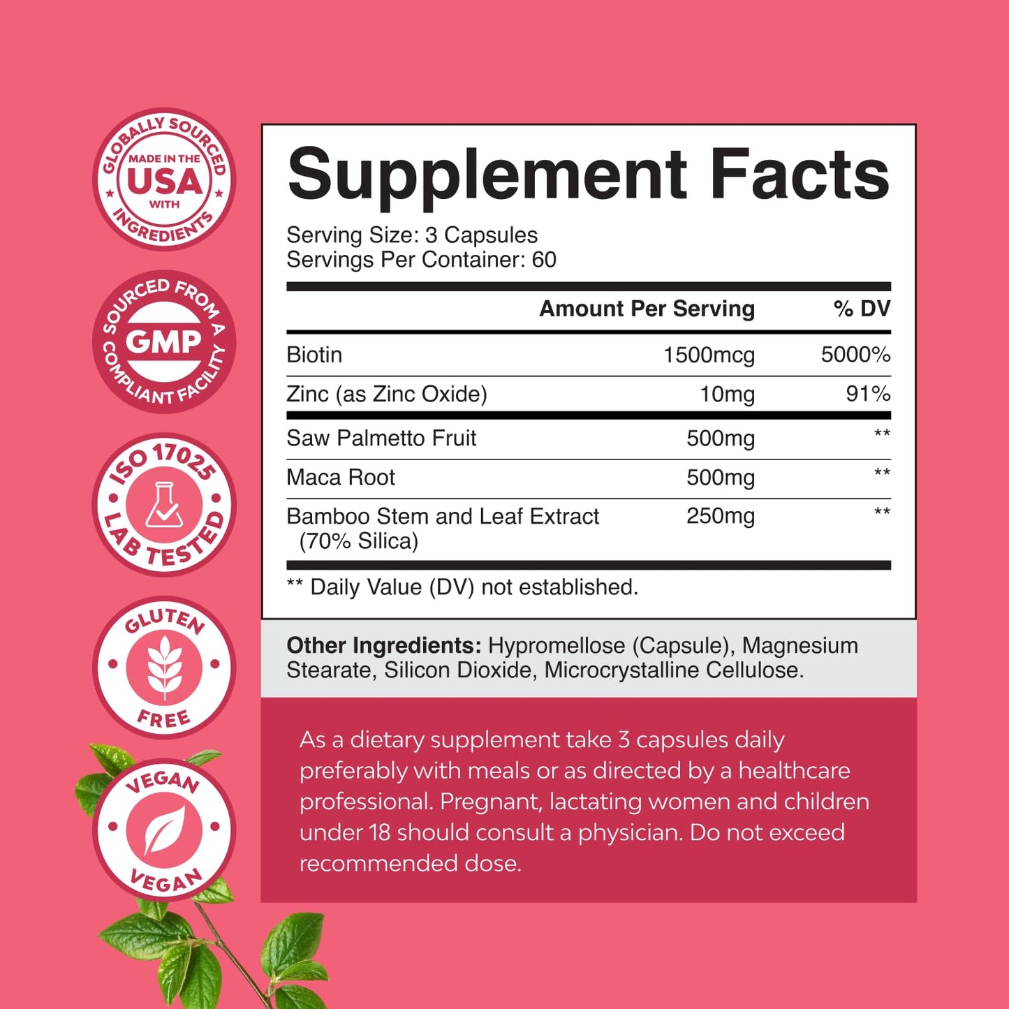 Nature's Craft Extra Strength Saw Palmetto for Women – 500mg, Maca & Biotin, 180 Capsules