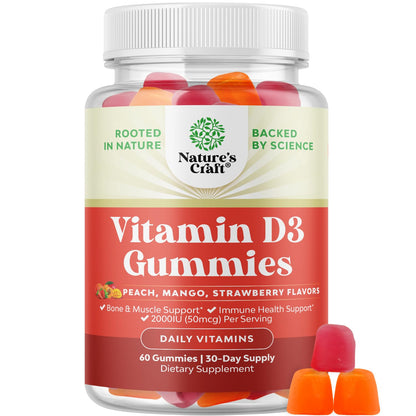 Natures Craft Vitamin D3 Gummies 2000 IU – Daily Wellness for Adults | Non-GMO, Gluten Free