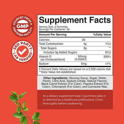Natures Craft Vitamin D3 Gummies 2000 IU – Daily Wellness for Adults | Non-GMO, Gluten Free