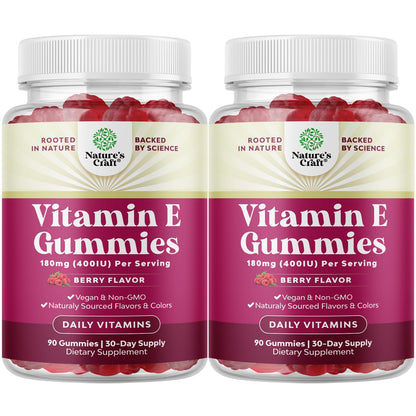 Natures Craft Vitamin E Gummies – 400 IU High-Potency Skin Support – 2-Month Supply