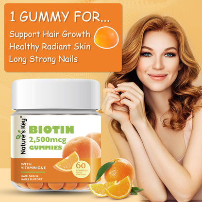 Nature's Key Biotin Gummies with Vitamin C & E – Vegan, 60 Count