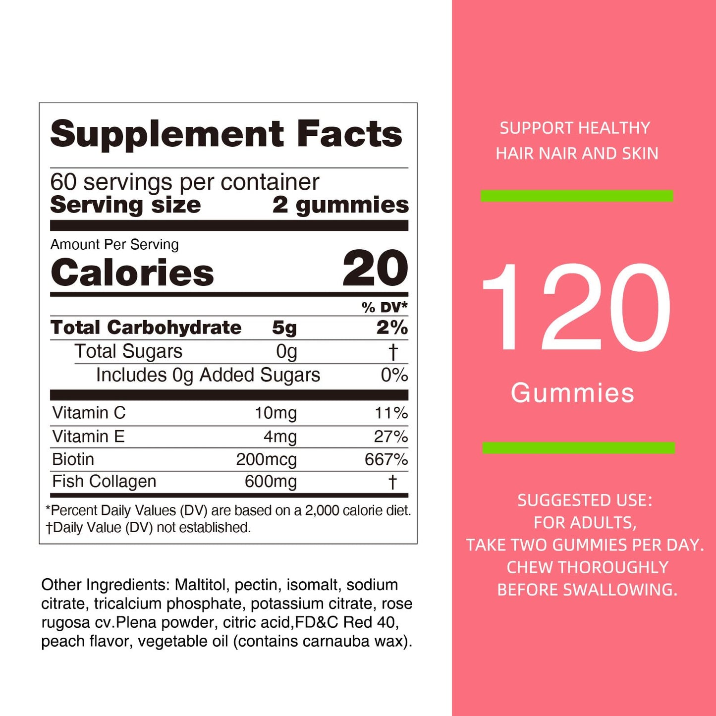 Nature's Key Collagen Gummies – 600mg Collagen, Vitamin C & Biotin, Sugar-Free Peach (120 Gummies)
