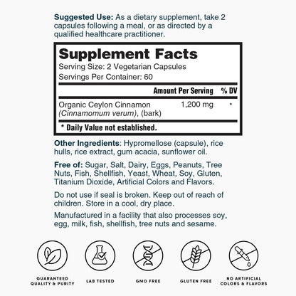 Nature's Lab Ceylon Cinnamon 1,200 mg | 60 Servings per Container | Pack of 2