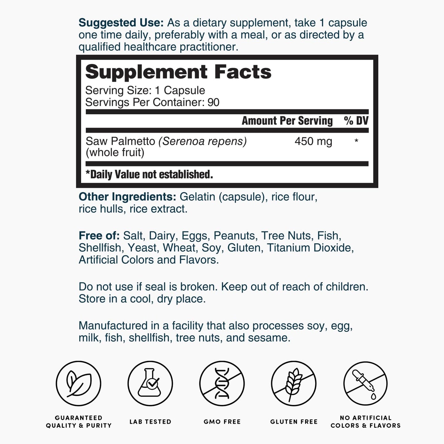 Nature's Lab Saw Palmetto 450mg - 90 Capsules | Prostate & Urinary Support
