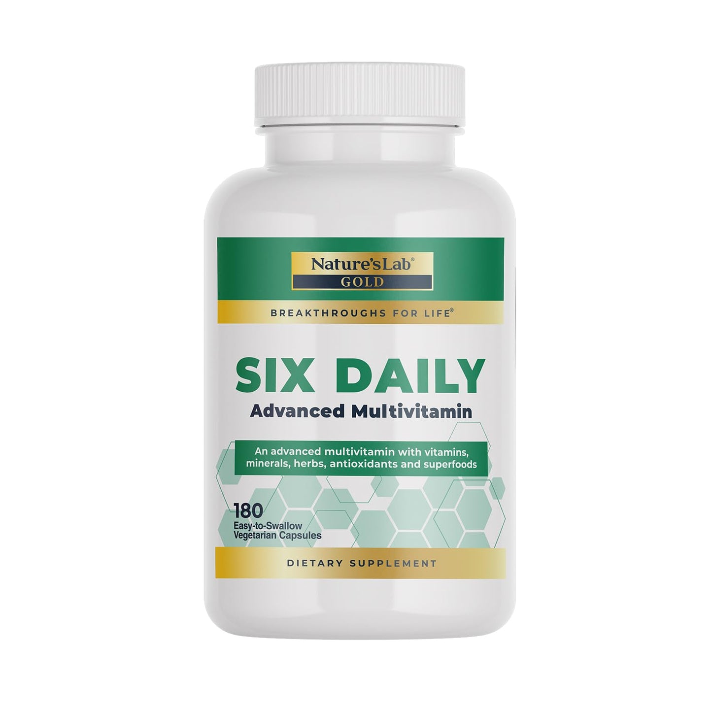 Nature's Lab Six Daily Advanced Multivitamin – 90+ Nutrients, 180 Capsules, Daily Energy & Immune Support