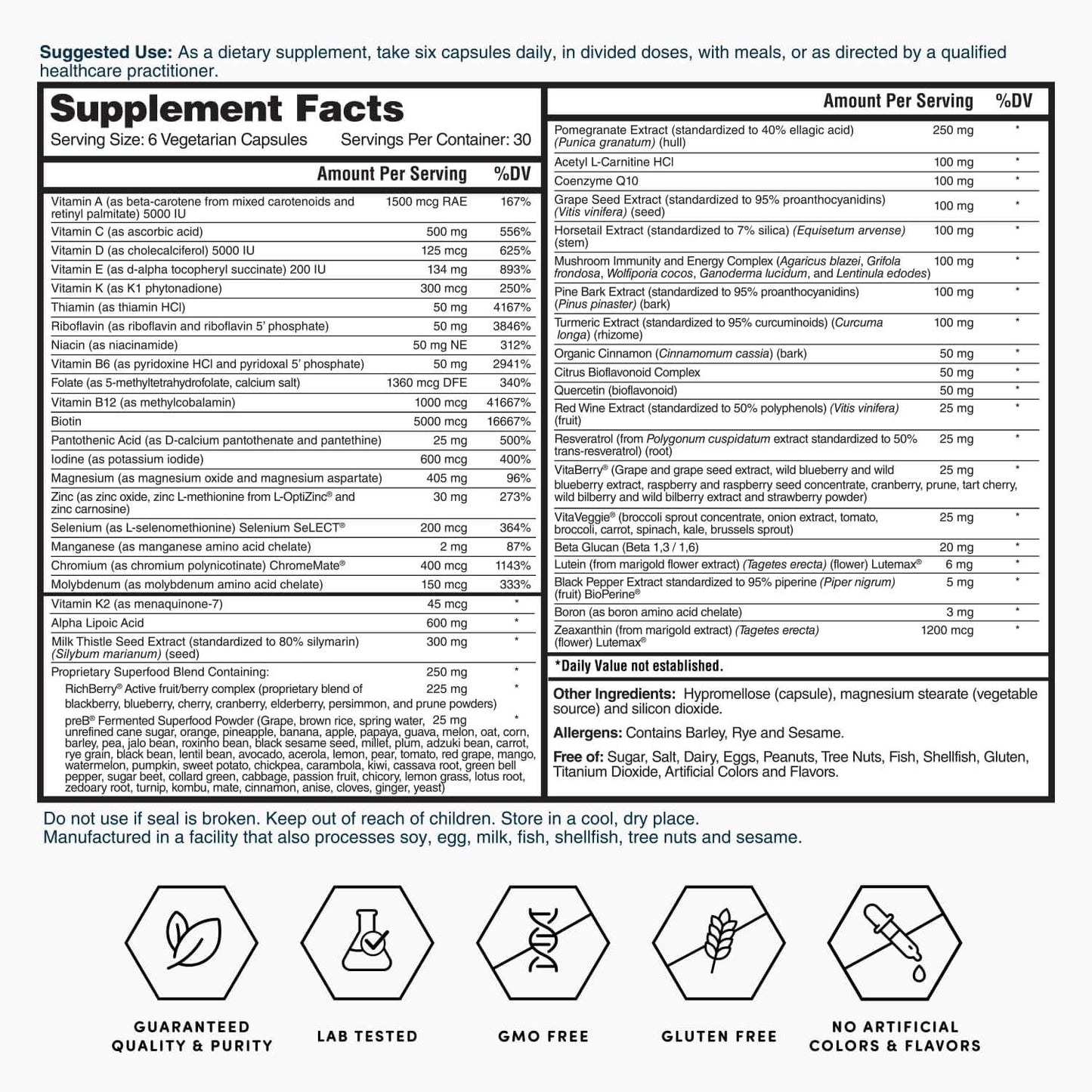 Nature's Lab Six Daily Advanced Multivitamin – 90+ Nutrients, 180 Capsules, Daily Energy & Immune Support