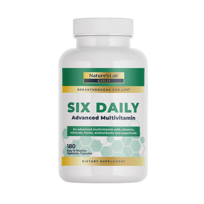 Nature's Lab Six Daily Advanced Multivitamin – 90+ Nutrients, 180 Capsules, Daily Energy & Immune Support