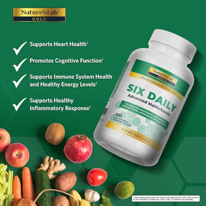 Nature's Lab Six Daily Advanced Multivitamin – 90+ Nutrients, 180 Capsules, Daily Energy & Immune Support