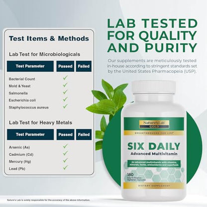 Nature's Lab Six Daily Advanced Multivitamin – 90+ Nutrients, 180 Capsules, Daily Energy & Immune Support