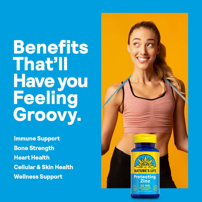 Nature's Life Protecting Zinc 50mg with Copper – Chelated Zinc for Immune Support, Bone & Heart Health