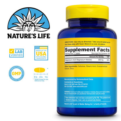 NATURE'S LIFE Renewing Magnesium Malate 400 mg – Bioavailable Magnesium Complex | 50 Servings