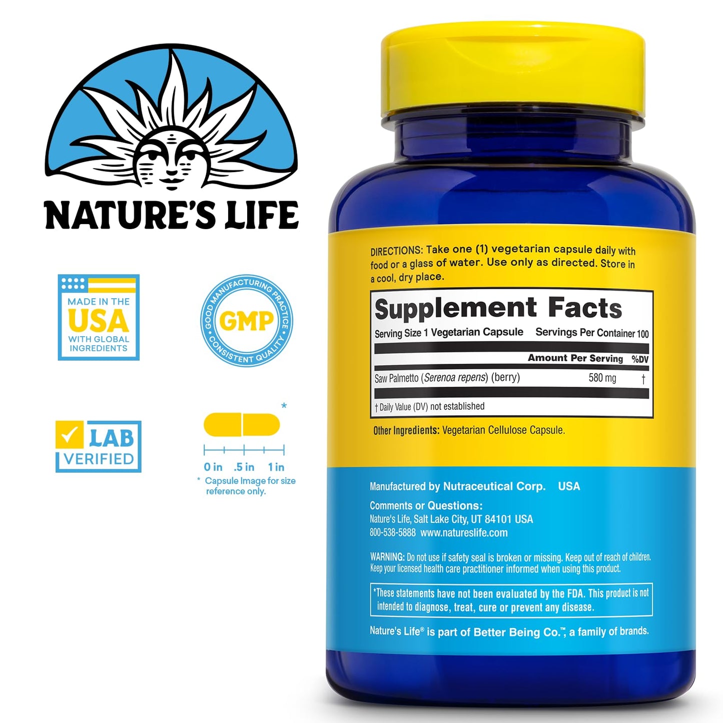 Nature's Life Saw Palmetto for Men 580mg – Prostate & Urinary Support