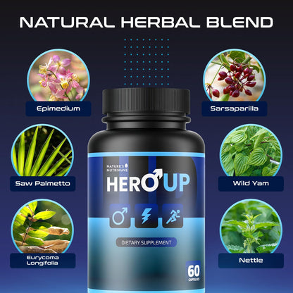 HeroUP by Nature’s NutriWave – Plant-Based Wellness, Non-GMO, Stimulant-Free | USA-Made 60 Capsules