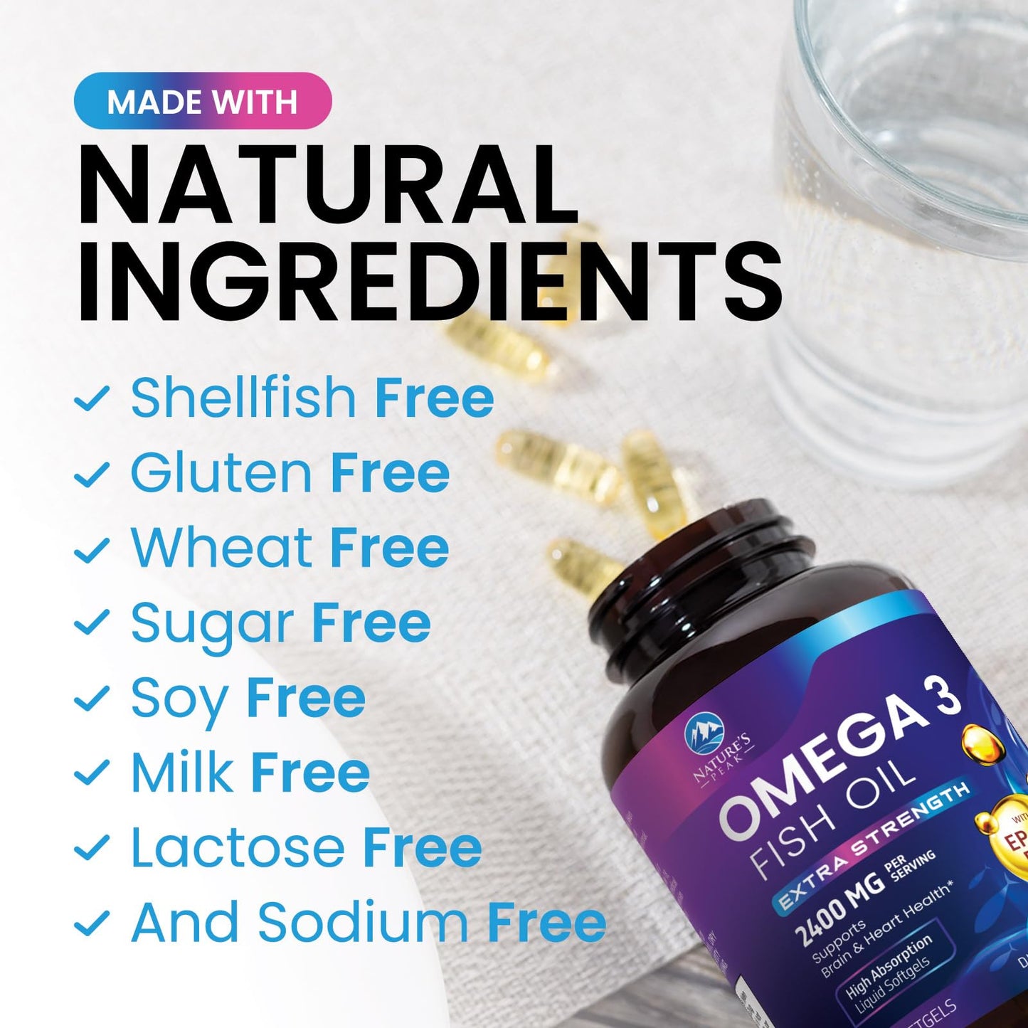 Omega-3 Fish Oil 2400 mg – Triple Strength EPA & DHA Softgels, Sustainably Sourced, 60 Softgels