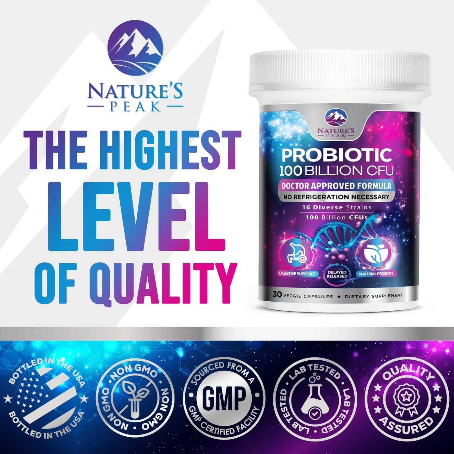 Nature's Peak Probiotics: 100B CFU, 16 Strains, 30 Capsules