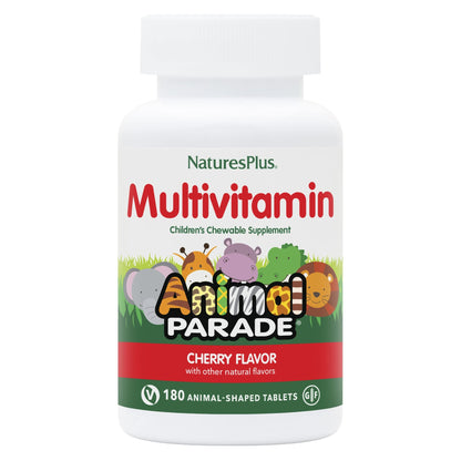 Nature's Plus Animal Parade Cherry Multivitamin for Kids – 180 Animal-Shaped Chewables, 90 Servings