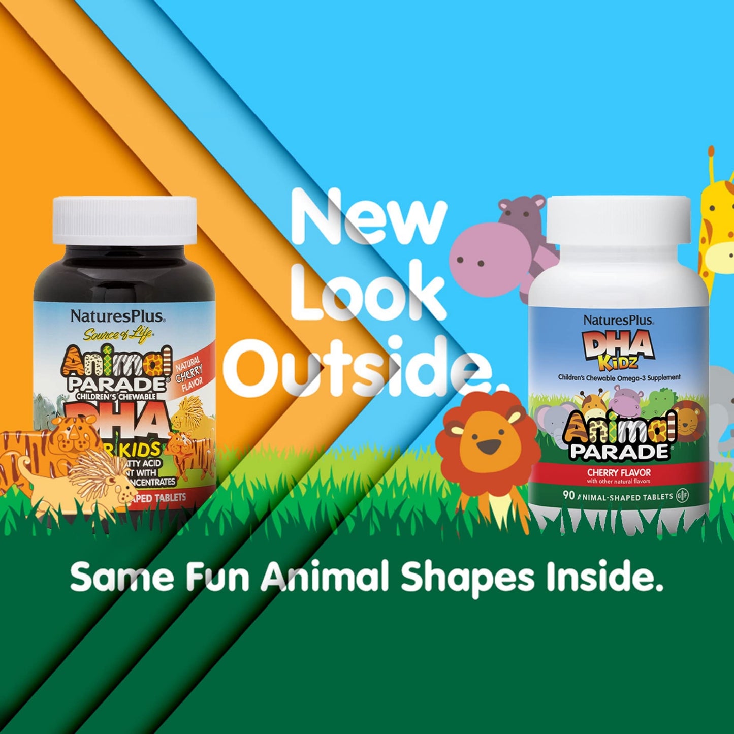 Nature's Plus Animal Parade DHA Children's Chewables – Cherry Flavor, 90 Animal-Shaped Tablets | Gluten Free