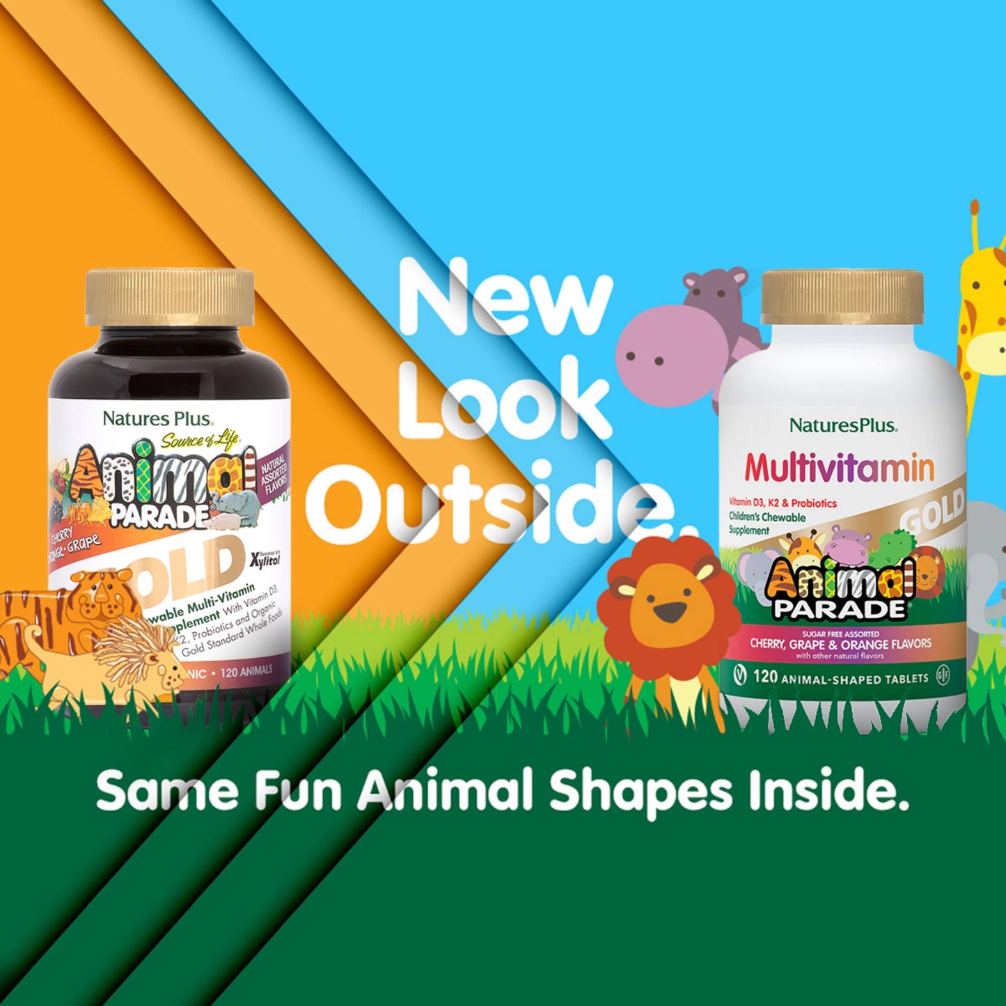 Nature's Plus Animal Parade Gold Children's Multivitamin – 120 Chewables, Cherry/Orange/Grape (Vegetarian, Gluten Free)