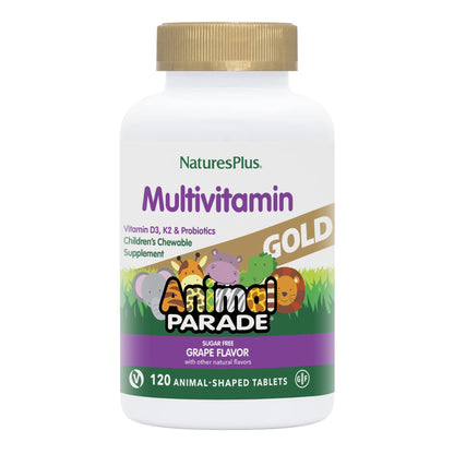 Natures Plus Animal Parade Gold Kids Multivitamin – Grape Chewables, 120 Count, Vegan & Gluten Free