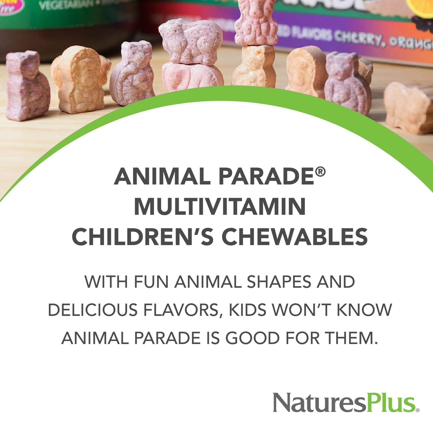 Natures Plus Animal Parade Kids Multivitamin – Cherry Chewables, 90 Animal-Shaped Tablets, Gluten Free & Vegetarian | 45 Servings
