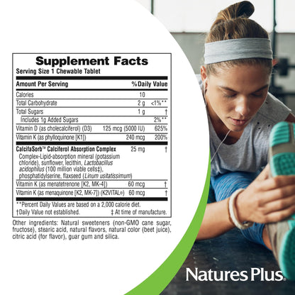 Natures Plus D & K Complex - 60 Mixed Berry Chewables | Supports Calcium Metabolism