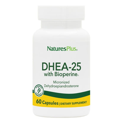 Natures Plus DHEA-25 with Bioperine – 60 Capsules (Gluten Free) | 60 Servings