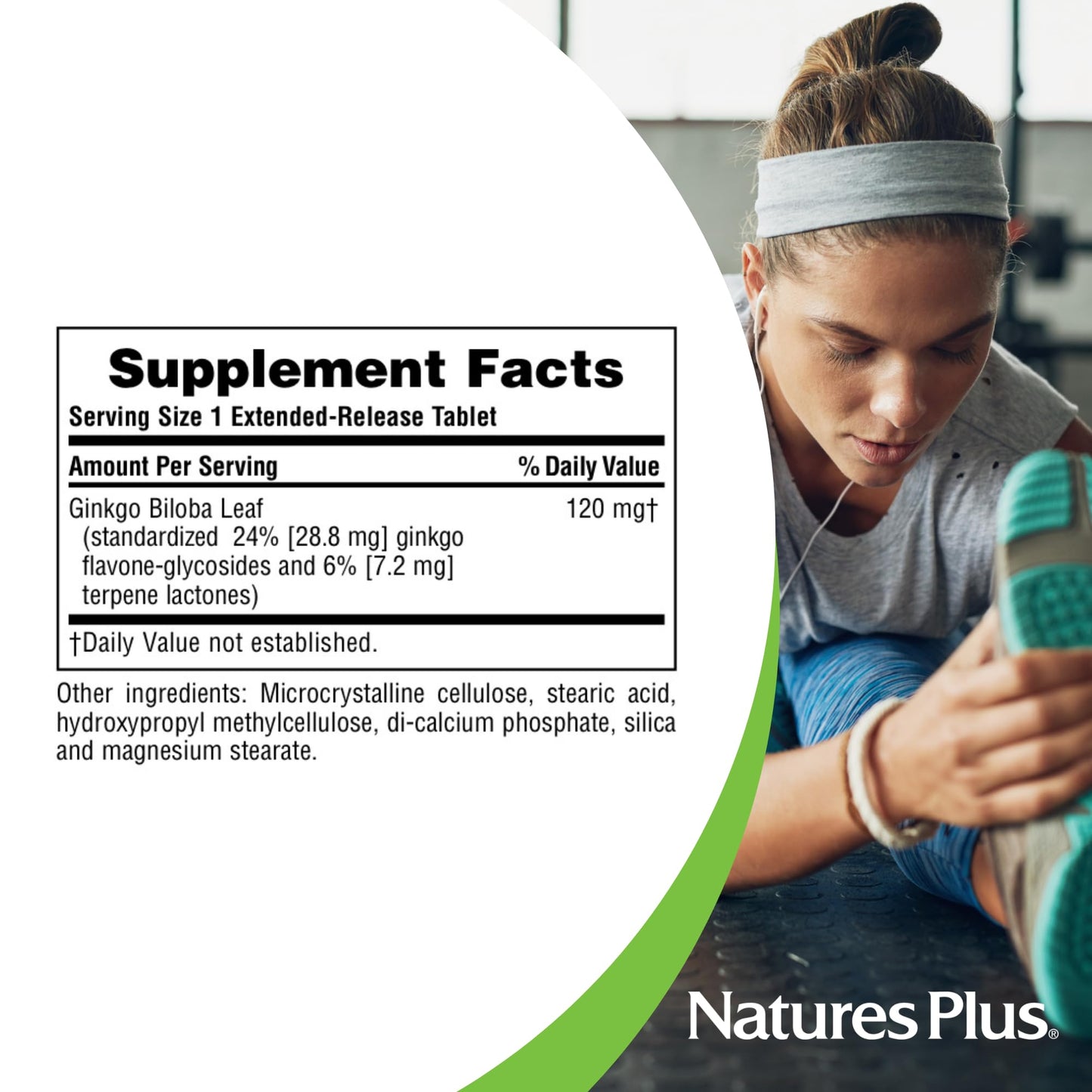 Natures Plus Herbal Actives Ginkgo Biloba 120 mg – Extended Release | 60 Vegan Tablets | Gluten-Free
