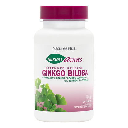 Natures Plus Herbal Actives Ginkgo Biloba 120 mg – Extended Release | 60 Vegan Tablets | Gluten-Free