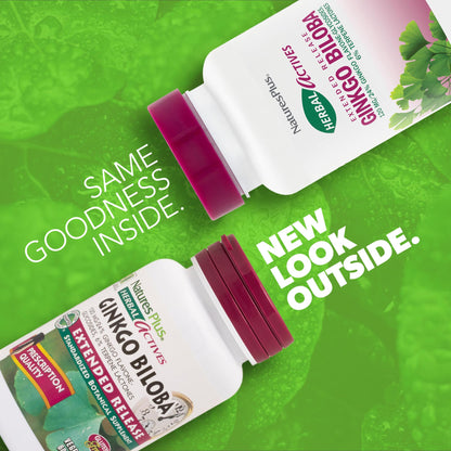 Natures Plus Herbal Actives Ginkgo Biloba 120 mg – Extended Release | 60 Vegan Tablets | Gluten-Free