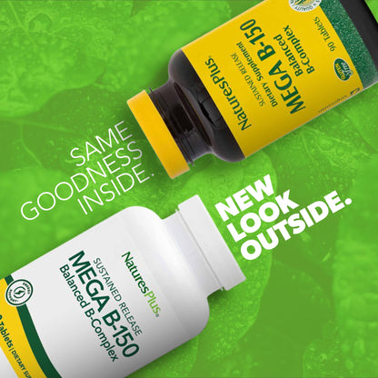 NaturesPlus Mega B-150 Complex | 90 Sustained-Release Vegetarian Tablets | Gluten Free B-Complex Vitamin Supplement
