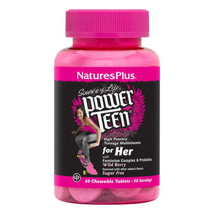 Natures Plus Power Teen for Her Chewable - Wild Berry | 60 Tablets | Multivitamin for Teens