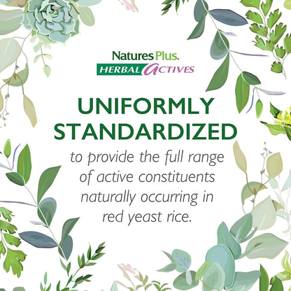 NaturesPlus Herbal Actives Red Yeast Rice Extended Release 600 mg – 120 Total Servings, Vegetarian & Gluten Free