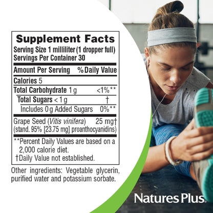 Natures Plus Herbal Actives Grape Seed 25 mg Liquid Suspension - Vegan Drops (1 oz)