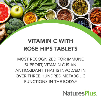 Natures Plus Vitamin C with Rose HIPS – 500 mg, 90 Veg Tablets | Corn-Free, Gluten-Free